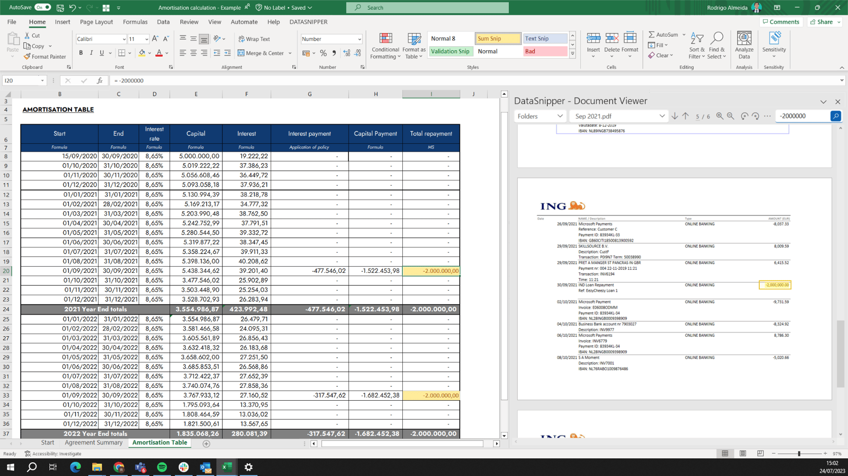 How to perform Amortization calculation using DataSnipper