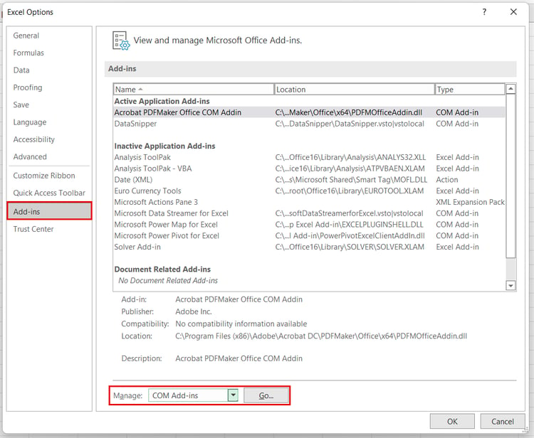 How to Re-enable Datasnipper in Excel