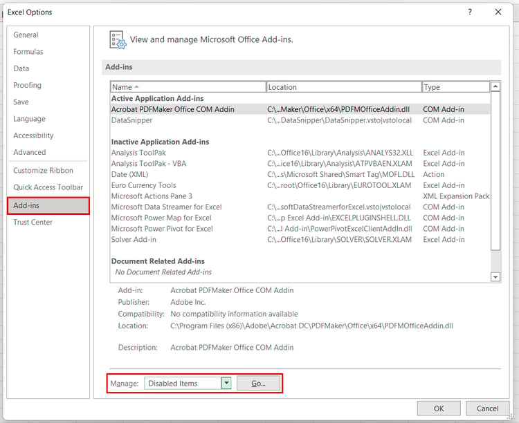 How to Re-enable Datasnipper in Excel