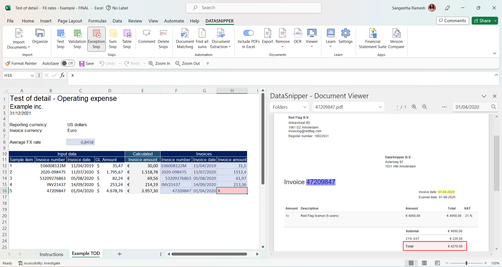 How to document a Test of Detail